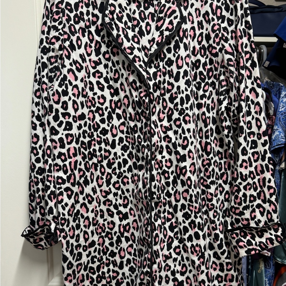 Kate Spade Animal Cheetah Leopard  Button Up Cotton Sleepshirt Pajama Gown M